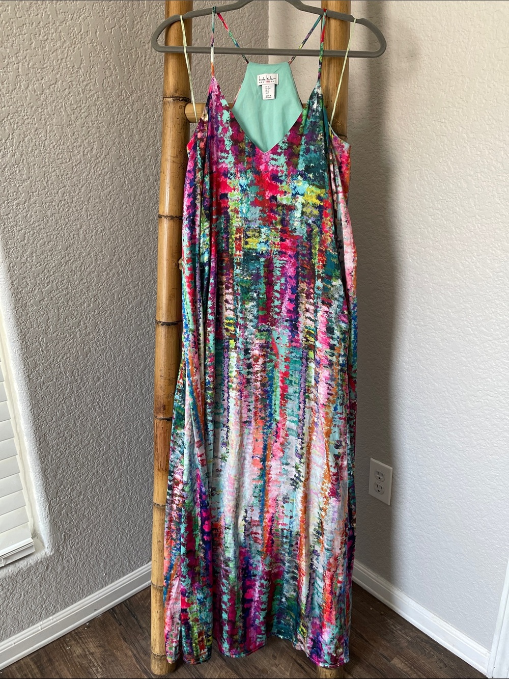 Nicole Miller Kaleidoscope Watercolor Satin Maxi Dress🪷
